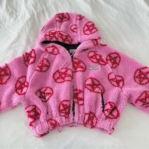 Ashley Williams London Pink Faux-Fur Pentagram Hoodie Fleece